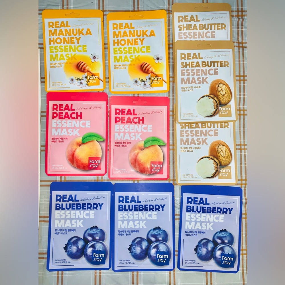 FARMSTAY Real Essence Mask Combo Pack Blueberry Peach Manuka Honey Shea Butter